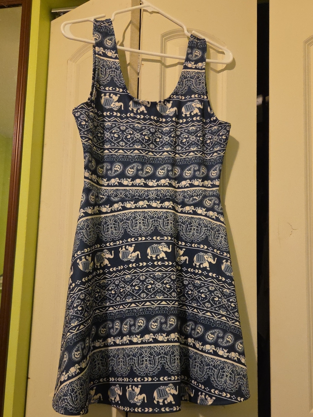 Derek Heart Navy and White Elephant Print Fit & Flare Dress